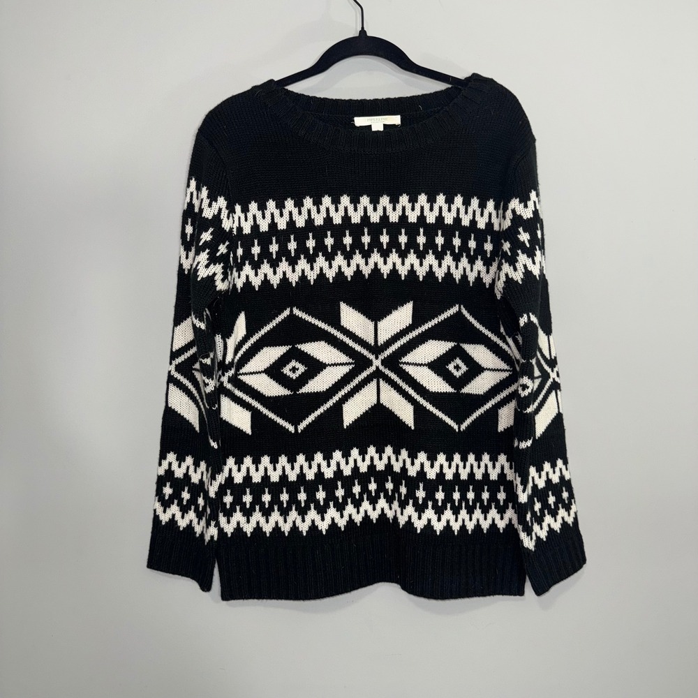 Piperlime Collection Women Black White Fair Isle‎ Knit Sweater Size S